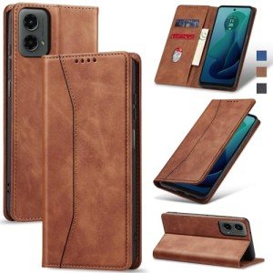 Jasonyu Flip Wallet Case for Moto G 5G (2024),Leather Magnetic Folio Cover with Card Holder,Kickstand - TPU Shockproof Durable Protective Phone Case,Brown