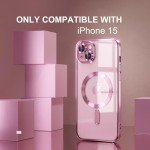 Misea Magnetic for iPhone 15 Case Compatible with MagSafe [Never Yellowing] [Military Grade Drop Protection] Full Camera Lens Protector Plating Soft Clear Phone Case for Women Girls, Pink