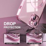 Misea Magnetic for iPhone 15 Case Compatible with MagSafe [Never Yellowing] [Military Grade Drop Protection] Full Camera Lens Protector Plating Soft Clear Phone Case for Women Girls, Pink
