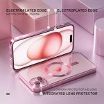 Misea Magnetic for iPhone 15 Case Compatible with MagSafe [Never Yellowing] [Military Grade Drop Protection] Full Camera Lens Protector Plating Soft Clear Phone Case for Women Girls, Pink