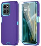 Qinmay Phone Case for Motorola Moto G 5G 2025/Moto G Play 5G 2025 Case with HD Screen Protector, Heavy Duty Shockproof & Dropproof 3-Layer Cover Phone Case,PurpleSkyBlue