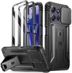 Poetic Revolution Case for Motorola Moto G Power 5G 2025 [Not Fit 2024 Version], [Slide Camera Cover], Full-Body Military Grade Shockproof Cover with Kickstand and Built-in-Screen Protector, Black