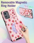 Buleens for Moto G Play 2024 Case 4G - with Ring Stand & Camera Cover Aesthetic Cute Designed Women Girls Pretty Girly Kawaii Strawberry Phone Case for Motorola G Play 2024 4G Compatible with Magsafe