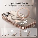 CASEKOO Desert Titanium for iPhone 16 Pro Case with 360° Spin Magnetic Stand [Compatible with Magsafe][16FT Military Protection] Polished Clear for iPhone 16 Pro Case Ring Kickstand 6.3'', Rose Gold
