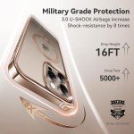 CASEKOO Desert Titanium for iPhone 16 Pro Case with 360° Spin Magnetic Stand [Compatible with Magsafe][16FT Military Protection] Polished Clear for iPhone 16 Pro Case Ring Kickstand 6.3'', Rose Gold