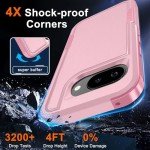 RMOCR Case for Google Pixel 9A, Full Body Heavy Duty Rugged Shockproof Protective Phone Cover with Lanyard Strap, Tempered Glass Screen Protector and Camera Lens Cover, Cute Pink