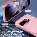 RMOCR Case for Google Pixel 9A, Full Body Heavy Duty Rugged Shockproof Protective Phone Cover with Lanyard Strap, Tempered Glass Screen Protector and Camera Lens Cover, Cute Pink