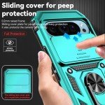 SunStory Phone Case for Google Pixel 9 / Pixel 9 Pro Case with HD Screen Protector & Slide Camera Cover & Rotated Ring Kickstand, [Military-Grade] Phone Case for Google Pixel 9 / Pixel 9 Pro (Teal)