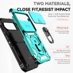 SunStory Phone Case for Google Pixel 9 / Pixel 9 Pro Case with HD Screen Protector & Slide Camera Cover & Rotated Ring Kickstand, [Military-Grade] Phone Case for Google Pixel 9 / Pixel 9 Pro (Teal)