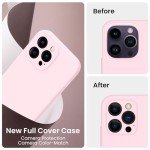 FireNova for iPhone 14 Pro Case, Silicone Upgraded [Camera Protection] Phone Case with [2 Screen Protectors], Soft Anti-Scratch Microfiber Lining Inside, 6.1 inch,Chalk Pink