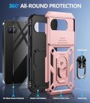 Taisairu for Google Pixel 9A Case with Screen Protector & Slide Camera Lens Cover, Built-in 360°Rotate Magnetic Ring Stand Shockproof Protective Phone Case for Google Pixel 9A Case (Rose Gold)