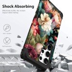 PIXIU Unique Flower Pattern Compatible with Samsung Galaxy S23 Ultra case,Heavy Duty Dual Layer Shockproof Full-Body Protective Sturdy Hybrid Cute Rugged Case for Women,Girls,Kids-Black Floral