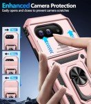 Taisairu for Google Pixel 9A Case with Screen Protector & Slide Camera Lens Cover, Built-in 360°Rotate Magnetic Ring Stand Shockproof Protective Phone Case for Google Pixel 9A Case (Rose Gold)