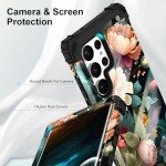 PIXIU Unique Flower Pattern Compatible with Samsung Galaxy S23 Ultra case,Heavy Duty Dual Layer Shockproof Full-Body Protective Sturdy Hybrid Cute Rugged Case for Women,Girls,Kids-Black Floral