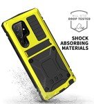 Simicoo Compatible with Samsung S23 Ultra Metal Case with Screen Protector Camera Cover Military Rugged Heavy Duty S23 Ultra Case Metal Kickstand Full Body Tough Dustproof Shockproof Cover (Yellow)