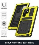 Simicoo Compatible with Samsung S23 Ultra Metal Case with Screen Protector Camera Cover Military Rugged Heavy Duty S23 Ultra Case Metal Kickstand Full Body Tough Dustproof Shockproof Cover (Yellow)