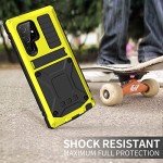 Simicoo Compatible with Samsung S23 Ultra Metal Case with Screen Protector Camera Cover Military Rugged Heavy Duty S23 Ultra Case Metal Kickstand Full Body Tough Dustproof Shockproof Cover (Yellow)