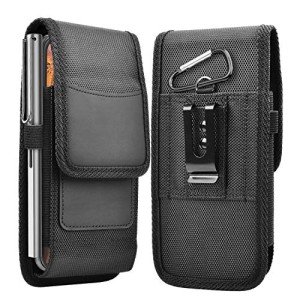 Takfox Phone Holster for Samsung Galaxy S25 Ultra S24 Plus S23 S22 S21 FE S20 Note 20 A35 A16 A23 A15 A51 A71, Moto G Stylus 5G Nylon Cell Phone Belt Clip Holster Carrying Pouch w Card Holder,Black