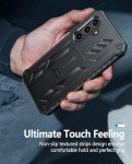 FNTCASE for Samsung Galaxy S24-FE Case: Military Grade Drop Proof Protection Mobile Cover with Kickstand | Matte Textured Rugged Shockproof TPU | Protective Sturdy Phone Case Black