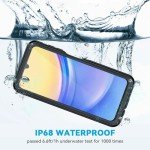 Lanhiem for Samsung Galaxy A15 5G Phone Case, IP68 Waterproof Dustproof Cover with Screen Protector, Heavy Duty Full Body Protective Case for Samsung Galaxy A15 5G, Black/Clear