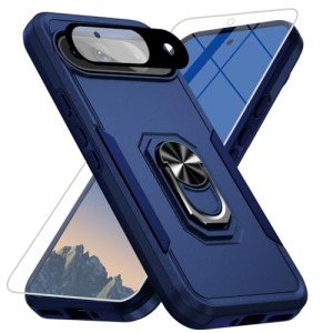 Bonkier for Google Pixel 9 Case [15 FT Military Grade Drop Protection] with Screen Protector & Lens Protector Heavy-Duty Shockproof Kickstand Case for Pixel 9 (Dark Blue)