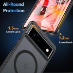 Cum2giff Upgraded Magnetic Shockproof Case for Google Pixel 6 with Screen Protector, [Compatible with MagSafe],12FT Military Grade Drop Protection Slim Translucent Matte Anti-Dirty Phone Cover,Black