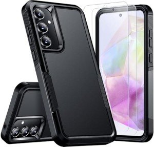 SPIDERCASE for Samsung Galaxy A35 5G Case,[12 FT Military Grade Drop Protection] 2 Pack[Tempered Glass Screen Protector + Camera Lens Protector] Heavy Duty Shockproof Case,Black