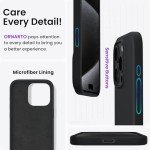 ORNARTO Compatible with iPhone 15 Pro Case 6.1", Liquid Silicone 3 Layers Full Covered Soft Gel Rubber Cover, Shockproof Protective Slim Phone Case with Anti-Scratch Microfiber Lining-Black
