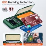 CENMASO for Google Pixel 9 Pro Case/Pixel 9 Case with Card Holder (4 Cards) & Sliding Camera Cover & Kickstand【RFID Blocking】 Full-Body Shockproof Wallet Phone Case for Pixel 9/9 Pro-Green