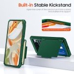 CENMASO for Google Pixel 9 Pro Case/Pixel 9 Case with Card Holder (4 Cards) & Sliding Camera Cover & Kickstand【RFID Blocking】 Full-Body Shockproof Wallet Phone Case for Pixel 9/9 Pro-Green