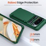 CENMASO for Google Pixel 9 Pro Case/Pixel 9 Case with Card Holder (4 Cards) & Sliding Camera Cover & Kickstand【RFID Blocking】 Full-Body Shockproof Wallet Phone Case for Pixel 9/9 Pro-Green