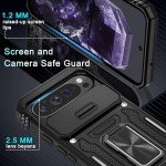 DEERLAMN Case for Google Pixel 9 Pro XL with Slide Camera Cover+Screen Protector(1 Pack), Rotated Ring Kickstand Military Grade Shockproof Protective Cover-Black