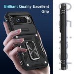 DEERLAMN Case for Google Pixel 9 Pro XL with Slide Camera Cover+Screen Protector(1 Pack), Rotated Ring Kickstand Military Grade Shockproof Protective Cover-Black