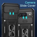 DEERLAMN Case for Google Pixel 9/9 Pro with Slide Camera Cover+Screen Protector(1 Pack), Rotated Ring Kickstand Military Grade Shockproof Protective Cover-Black