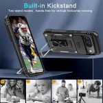 DEERLAMN Case for Google Pixel 9/9 Pro with Slide Camera Cover+Screen Protector(1 Pack), Rotated Ring Kickstand Military Grade Shockproof Protective Cover-Black