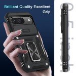 DEERLAMN Case for Google Pixel 9/9 Pro with Slide Camera Cover+Screen Protector(1 Pack), Rotated Ring Kickstand Military Grade Shockproof Protective Cover-Black