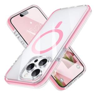 MILPROX Compatible with iPhone 15 Pro Max Case - with Screen Protector - Compatible with MagSafe - Magnetic Clear Trasparent Design - Non Yellowing Anti Slip - All PC Protective Phone Cover - Pink
