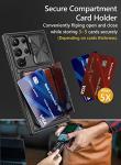 Vihibii for Samsung Galaxy S23 Ultra Case with Card Holder (4 Cards) & Sliding Camera Cover & Kickstand, Shockproof Rugged Hard Back & TPU Edge Wallet Cover for Galaxy S23 Ultra 5G 6.8" 2023, Black