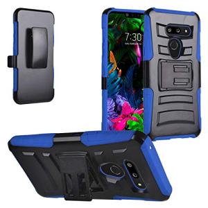 Eaglecell - Compatible with LG G8 ThinQ - Hybrid Armor Phone Case w/Stand/Belt Clip Holster - CV1 Blue