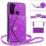 Asuwish Phone Case for Moto G Stylus 2020 MotoG Pro Wallet Cover with Tempered Glass Screen Protector and Crossbody Strap Bling Glitter Card Holder Motorola GStylus Stylo XT2043-4 XT2043 Purple