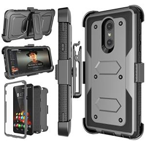 LG Stylo 4 Case, LG Q Stylus Holster Clip, Njjex [Nbeck] Shockproof Heavy Duty Built-in Screen Protector Rugged Locking Swivel Belt Clip Kickstand Hard Phone Cover for LG Styus 4/Stylo 4 Plus [Grey]