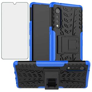 Phone Case for LG Velvet 5G/LGVelvet Verizon G5 UW T-mobile 2020 with Tempered Glass Screen Protector Cover Stand Kickstand Hard Rugged Hybrid Cell Accessories LM G900UM 4G Tmobile Cases Black Blue