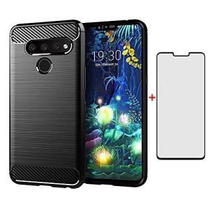 Phone Case for LG V40 ThinQ with Tempered Glass Screen Protector Cover and Slim Rugged Soft TPU Rubber Silicone Cell Accessories LGV40 Storm V 40 Thin Q V40ThinQ LG40 40V 40ThinQ Women Men Girls Black