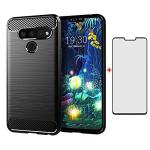 Phone Case for LG V40 ThinQ with Tempered Glass Screen Protector Cover and Slim Rugged Soft TPU Rubber Silicone Cell Accessories LGV40 Storm V 40 Thin Q V40ThinQ LG40 40V 40ThinQ Women Men Girls Black