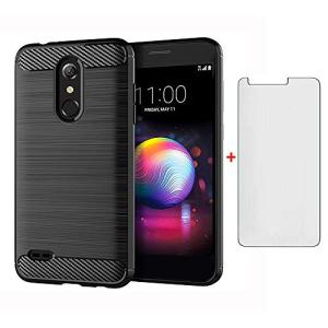 Phone Case for LG K30 2018 5.3/Premier Pro LTE /Phoenix Plus/Harmony 2/K10/Xpression with Tempered Glass Screen Protector Cover Slim Thin Silicone TPU Rugged Accessories LGK30 K 30 30K LMX410 Black