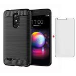 Phone Case for LG K30 2018 5.3/Premier Pro LTE /Phoenix Plus/Harmony 2/K10/Xpression with Tempered Glass Screen Protector Cover Slim Thin Silicone TPU Rugged Accessories LGK30 K 30 30K LMX410 Black