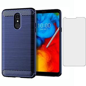 Asuwish Phone Case for LG Stylo 4 with Tempered Glass Screen Protector Cover and Cell Accessories Slim Soft Silicone Rubber Stylo4 Plus LGstylo4 Sylo4 Style 04 4+ Q Stylus Alpha Stlo4 Women Men Blue
