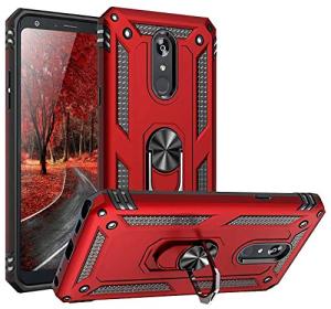 TJS Phone Case Compatible with LG Stylo 5/Stylo 5 Plus/Stylo 5V/Stylo 5X, Defender Metal Ring Magnetic Support Kickstand Heavy Duty (Red)