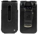 Case for LG Classic Flip Phone, Nakedcellphone [Black Vegan Leather] Form-Fit Cover with [Built-in Screen Protection] and [Metal Belt Clip] for LG Classic Flip (L125DL)