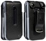 Case for LG Classic Flip Phone, Nakedcellphone [Black Vegan Leather] Form-Fit Cover with [Built-in Screen Protection] and [Metal Belt Clip] for LG Classic Flip (L125DL)